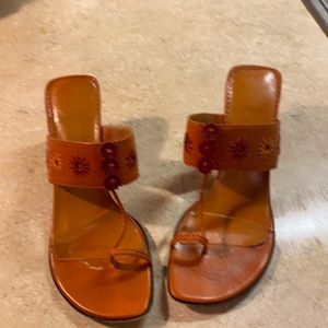 brown sandals / heels decorated ornate leather